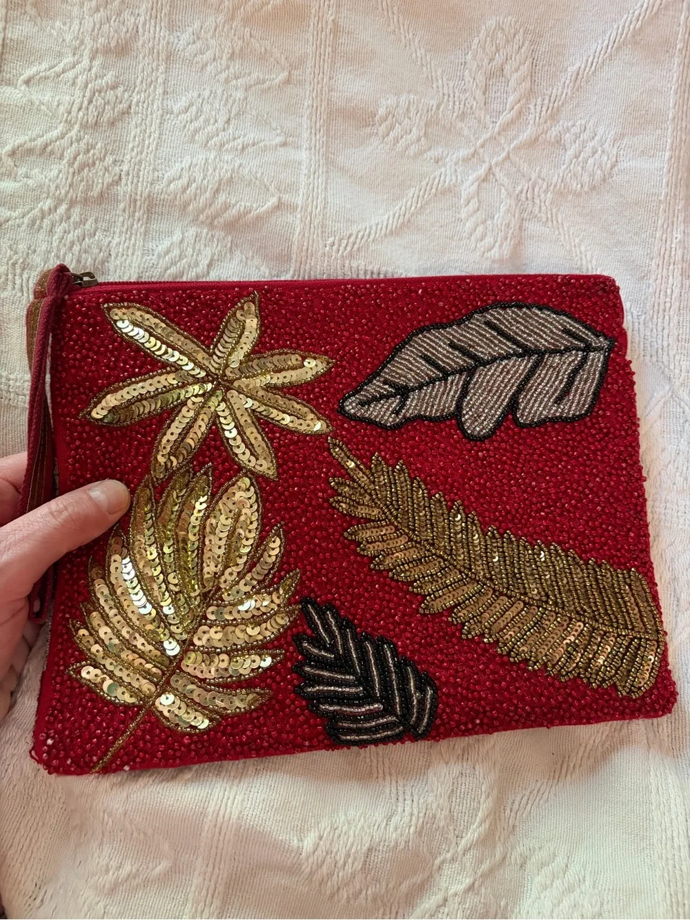 America & Beyond Beaded Leaf Wristlet Clutch bag